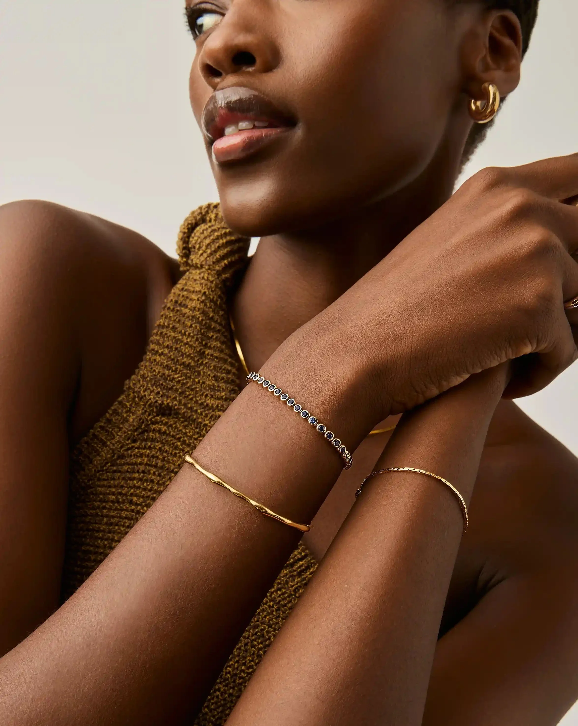 Tennis Round Bracelet | 18ct Gold Vermeil/Sapphire Blue Nano-crystal - Image 2
