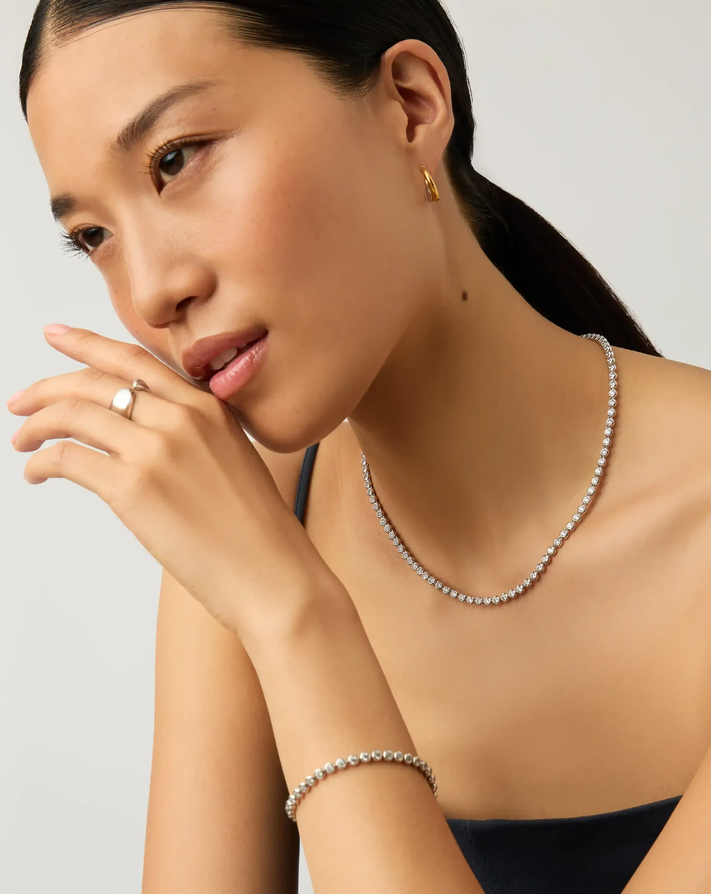 Tennis Round Necklace & Bracelet Set | Silver Plated/Sterling Silver/Cubic Zirconia - Image 3