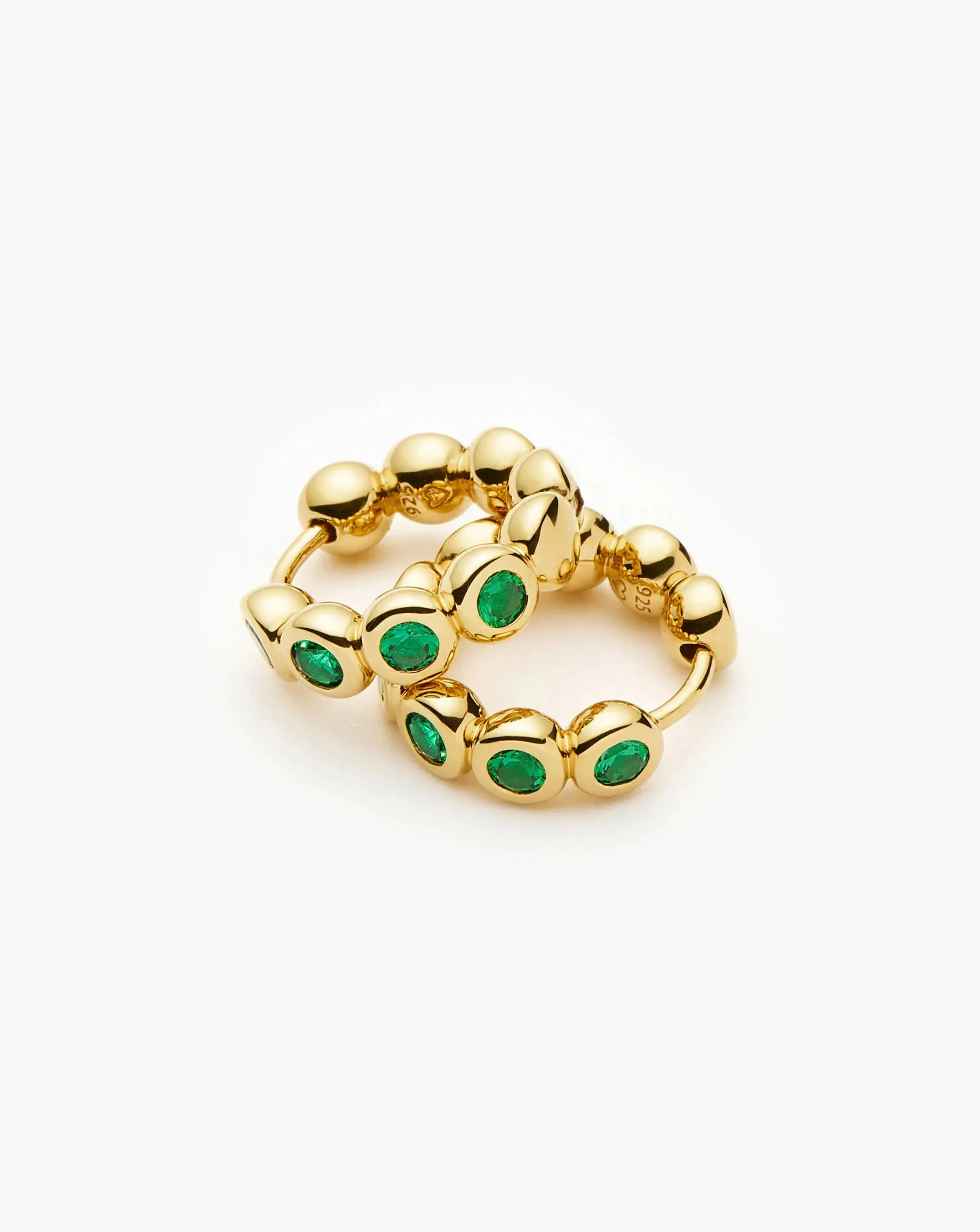 Tennis Small Hoop Earrings | 18ct Gold Vermeil/Emerald Green Nano-crystal