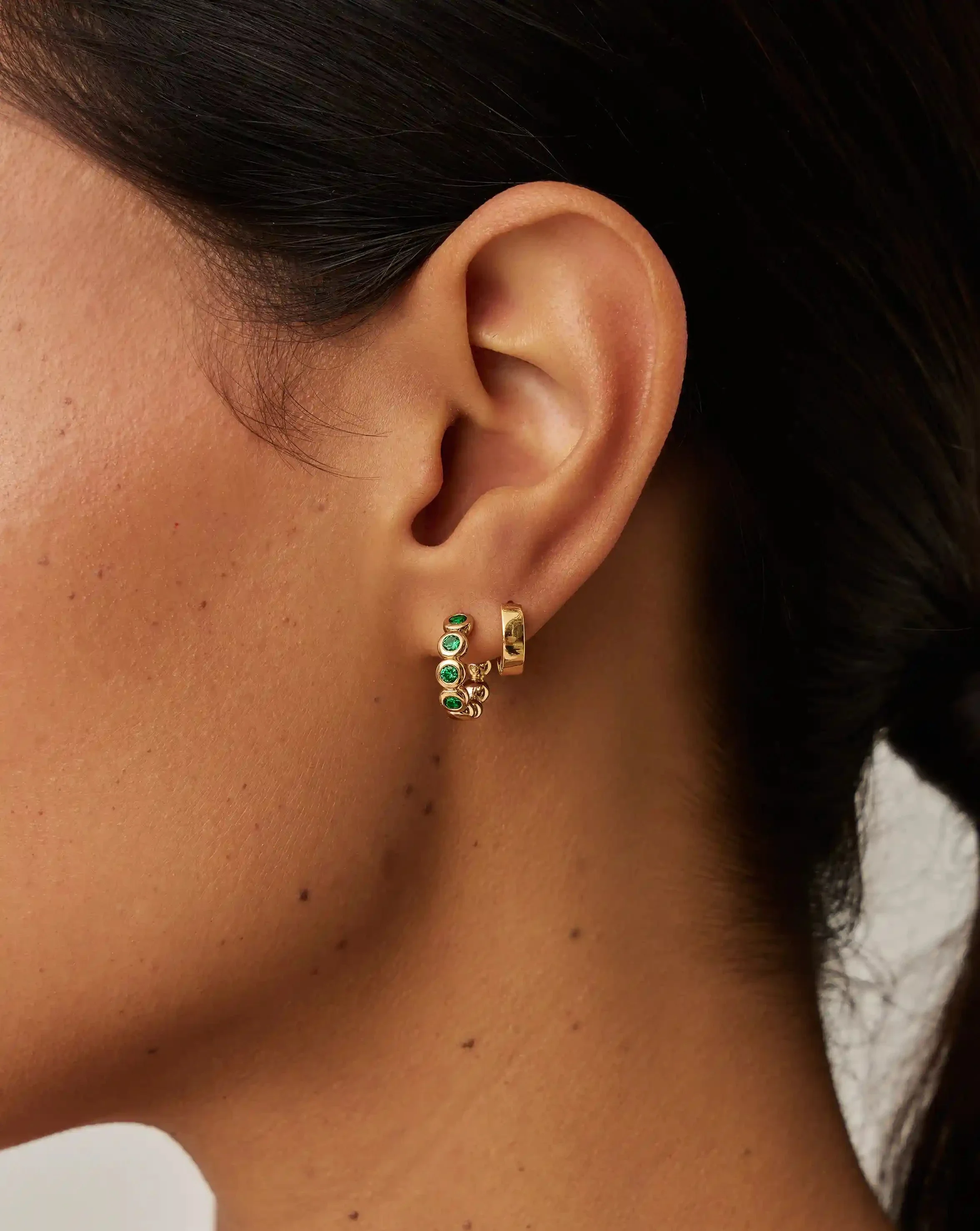Tennis Small Hoop Earrings | 18ct Gold Vermeil/Emerald Green Nano-crystal - Image 2