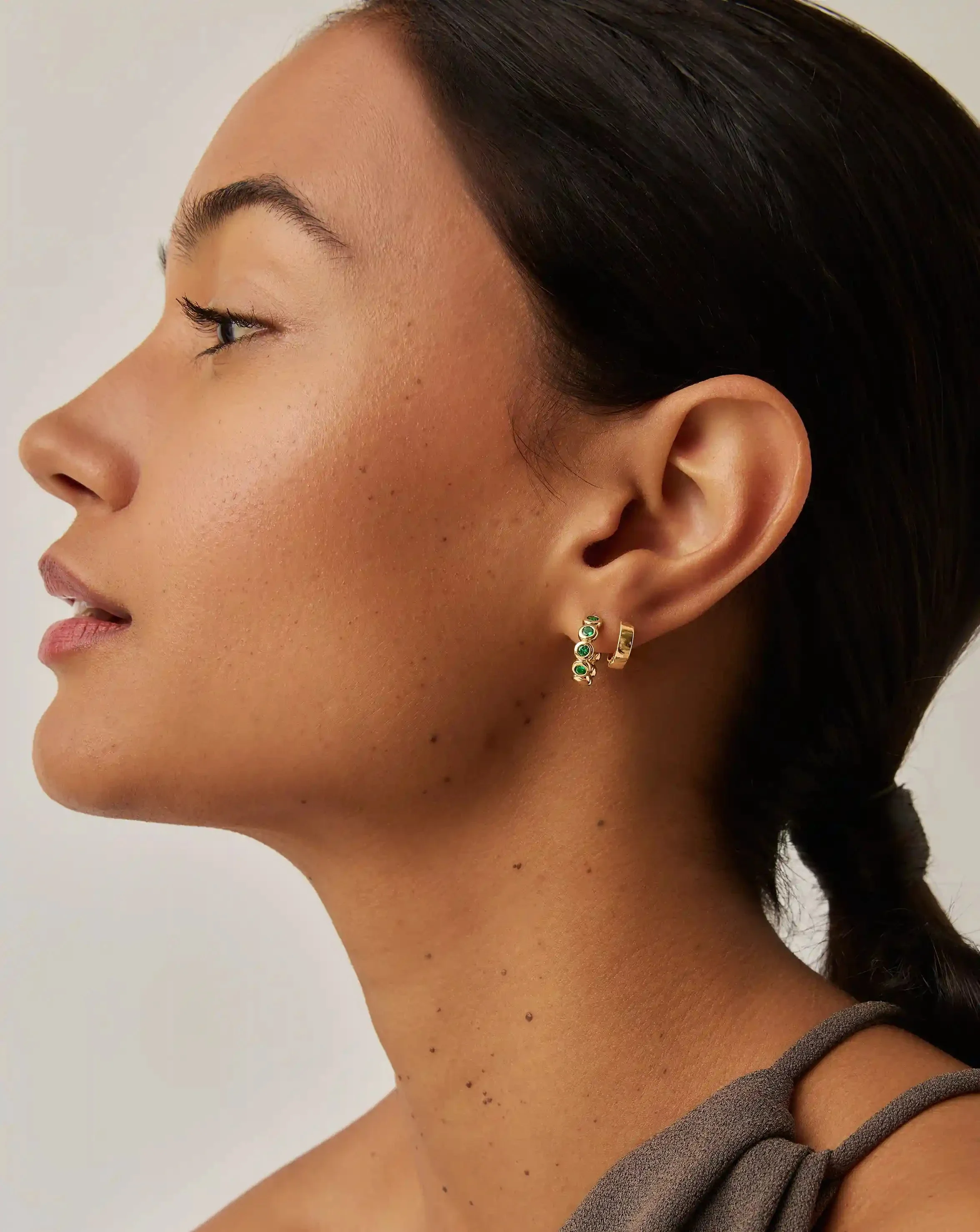 Tennis Small Hoop Earrings | 18ct Gold Vermeil/Emerald Green Nano-crystal - Image 3