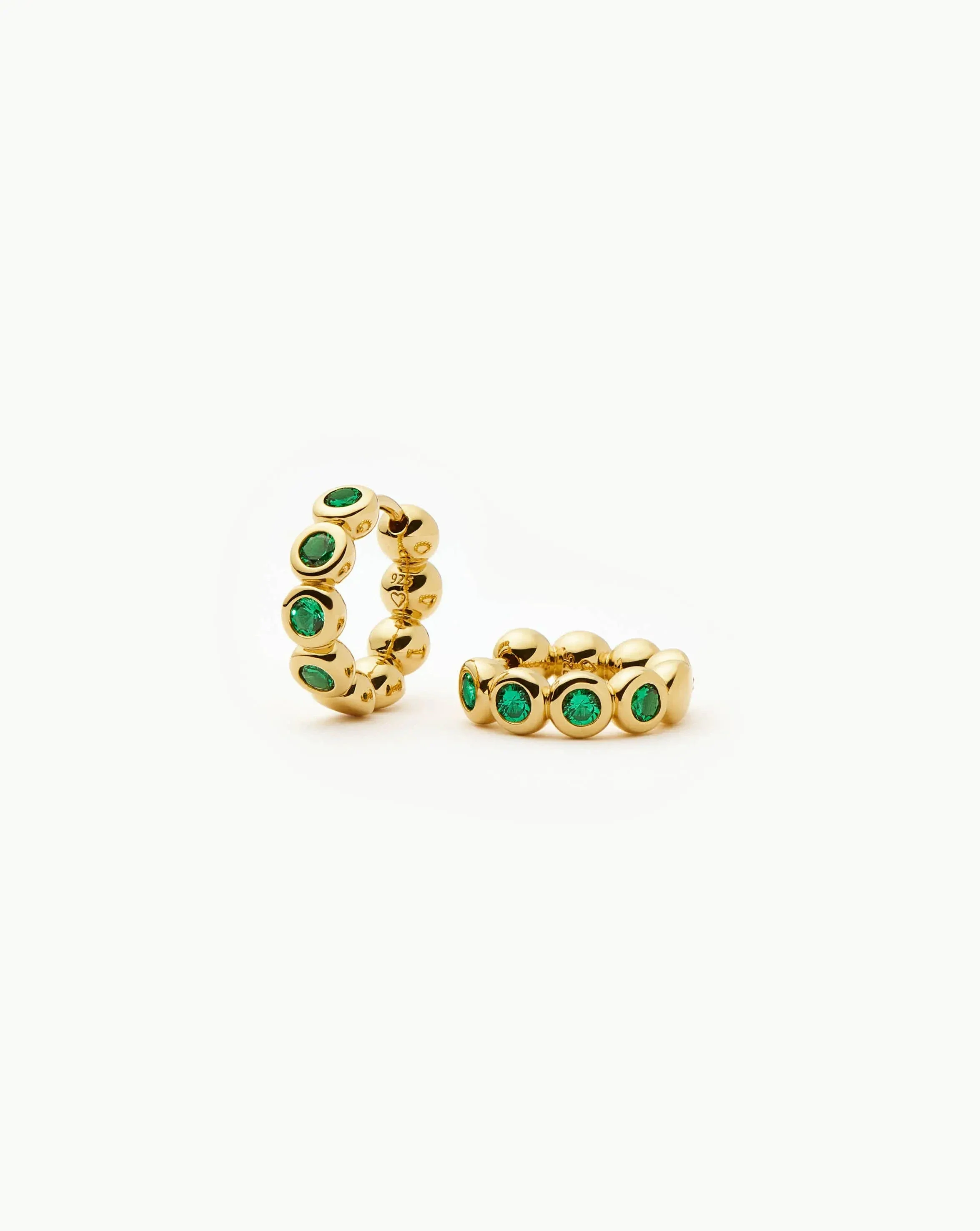 Tennis Small Hoop Earrings | 18ct Gold Vermeil/Emerald Green Nano-crystal - Image 4