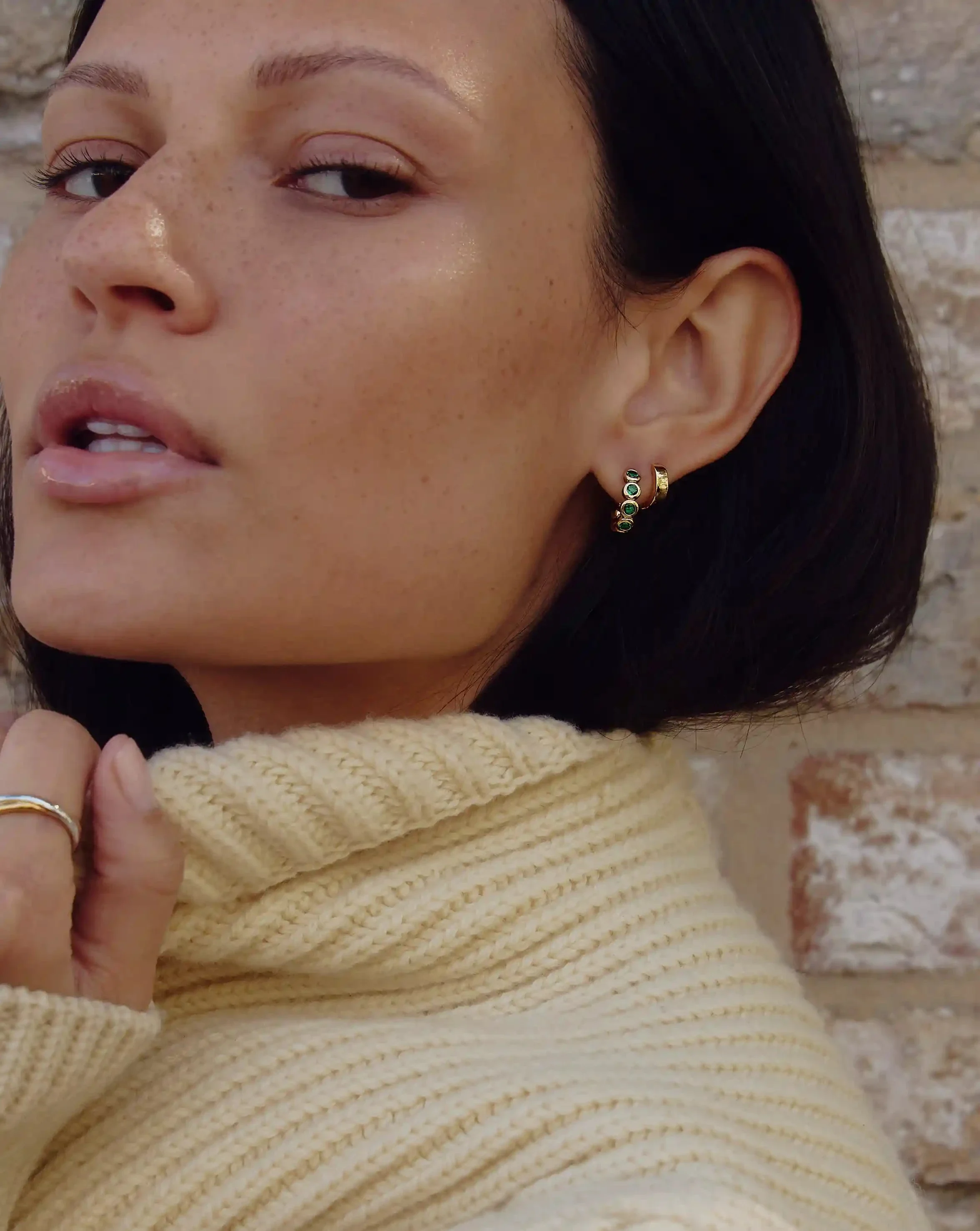 Tennis Small Hoop Earrings | 18ct Gold Vermeil/Emerald Green Nano-crystal - Image 6