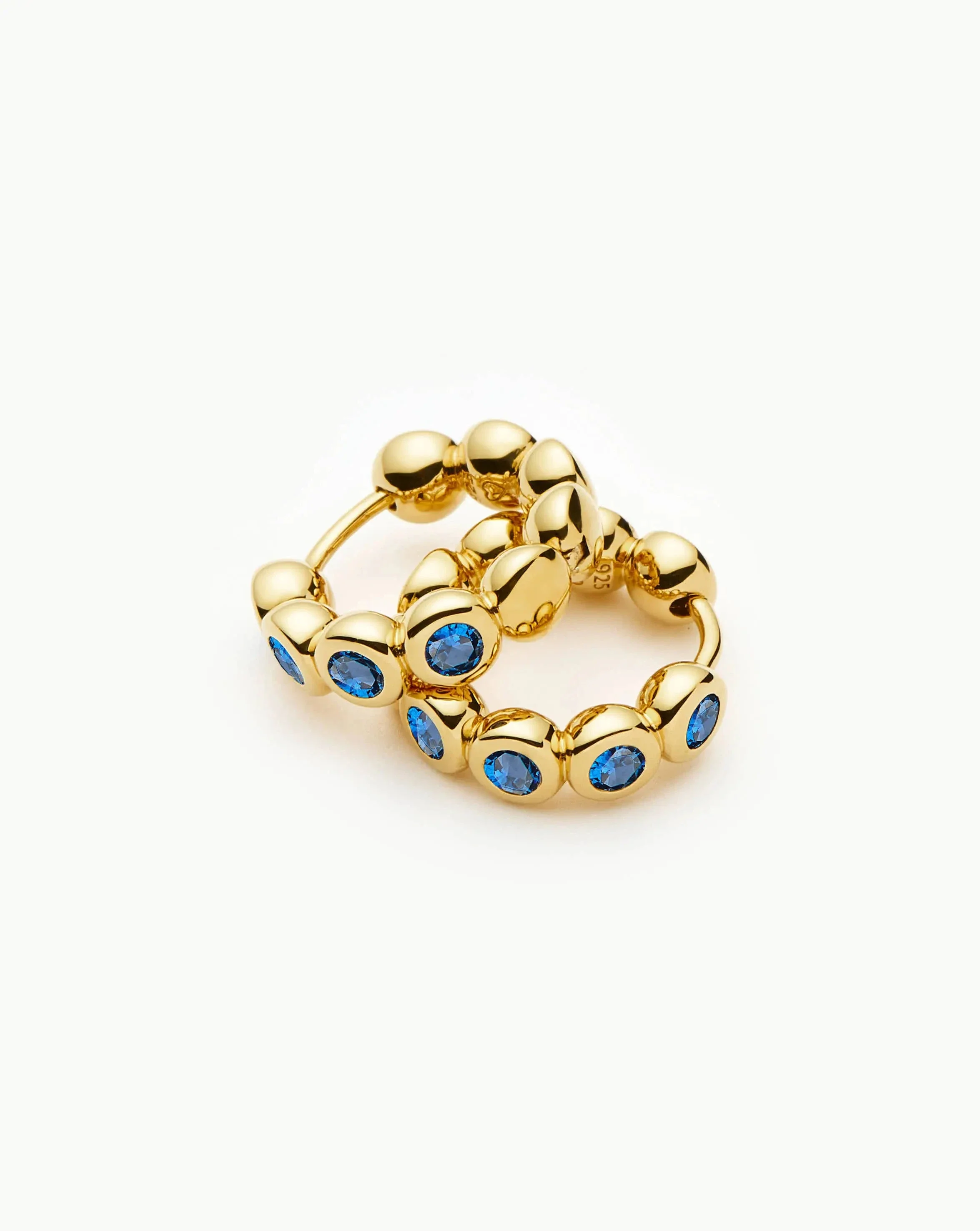 Tennis Small Hoop Earrings | 18ct Gold Vermeil/Sapphire Blue Nano-crystal