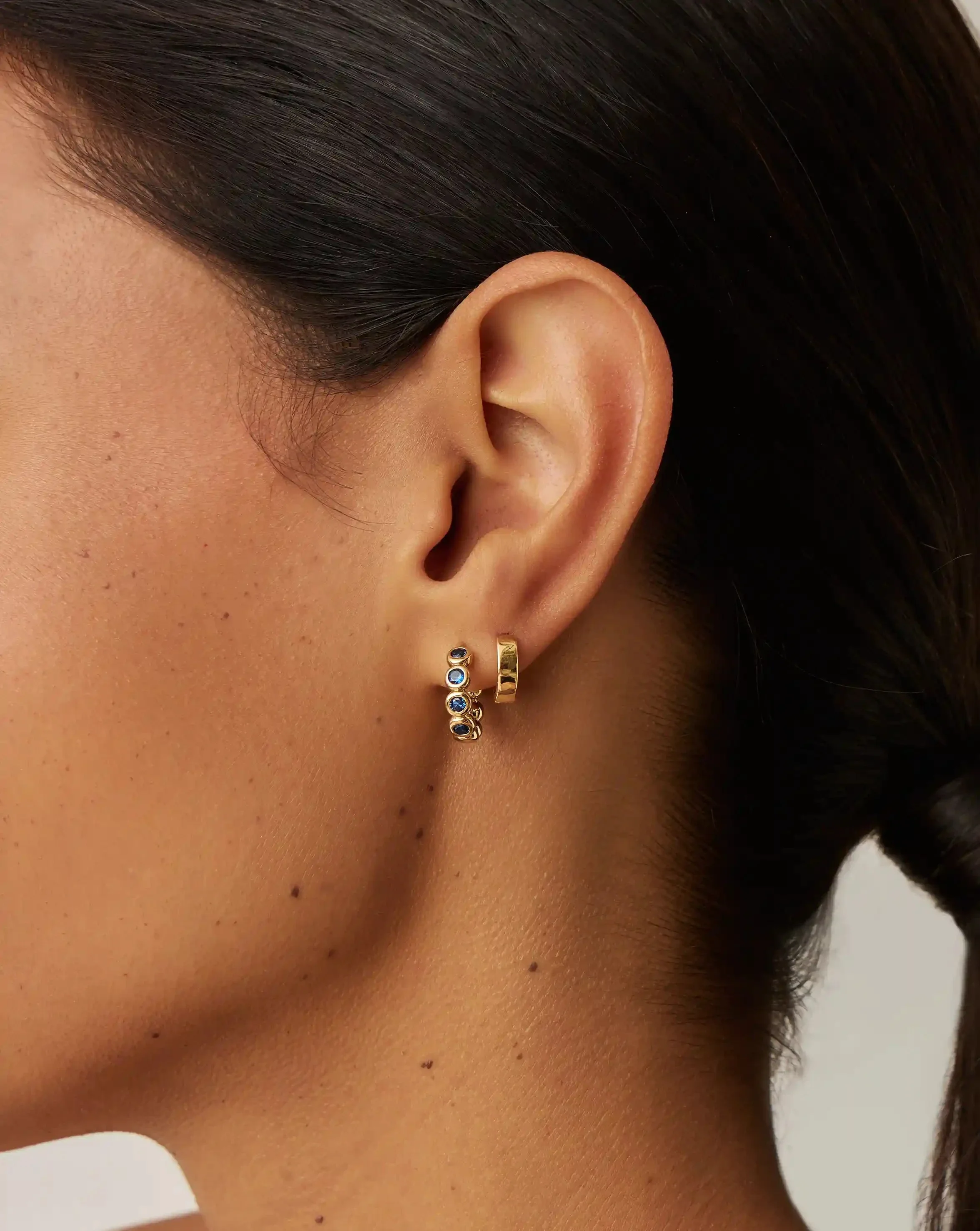 Tennis Small Hoop Earrings | 18ct Gold Vermeil/Sapphire Blue Nano-crystal - Image 2