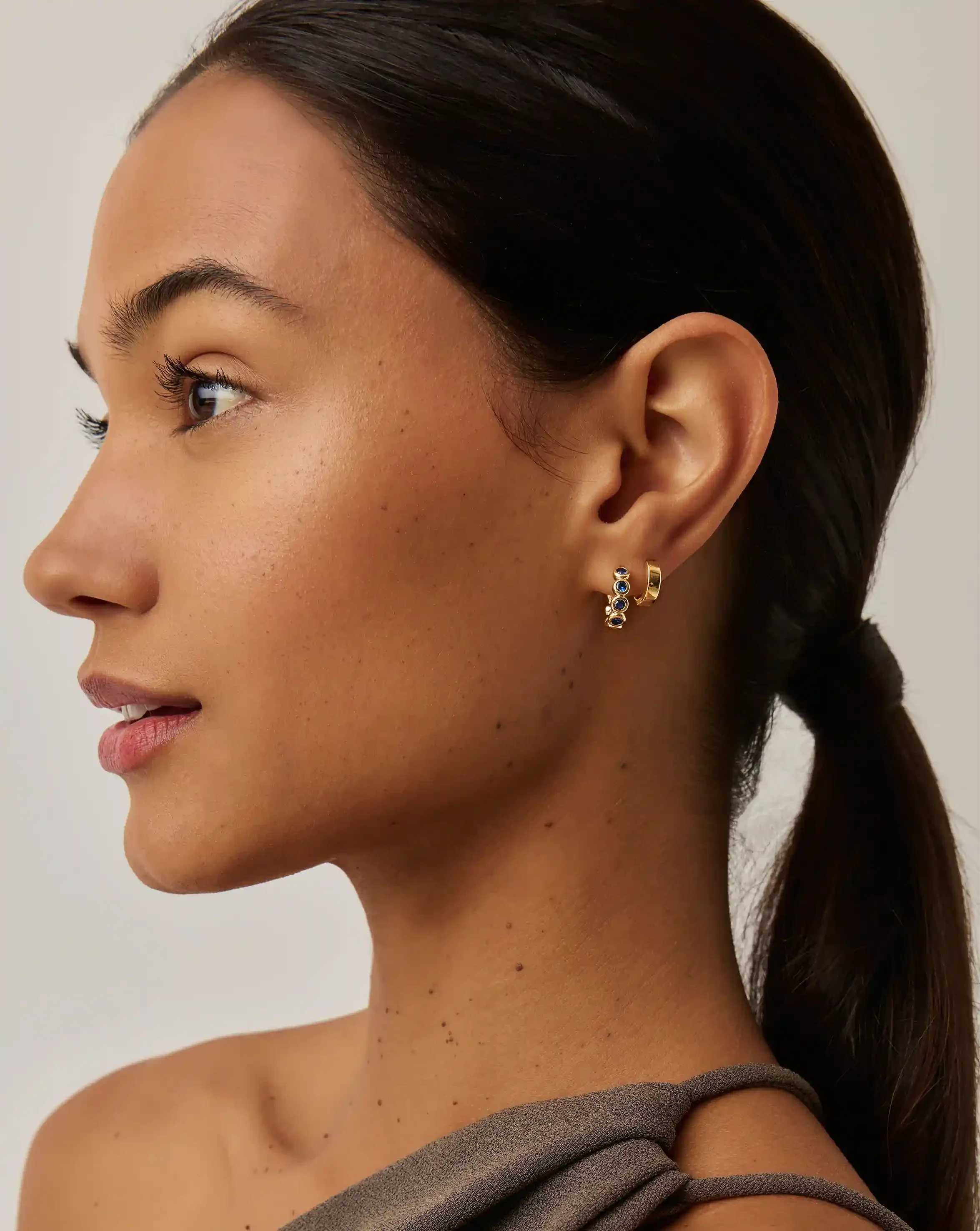 Tennis Small Hoop Earrings | 18ct Gold Vermeil/Sapphire Blue Nano-crystal - Image 3
