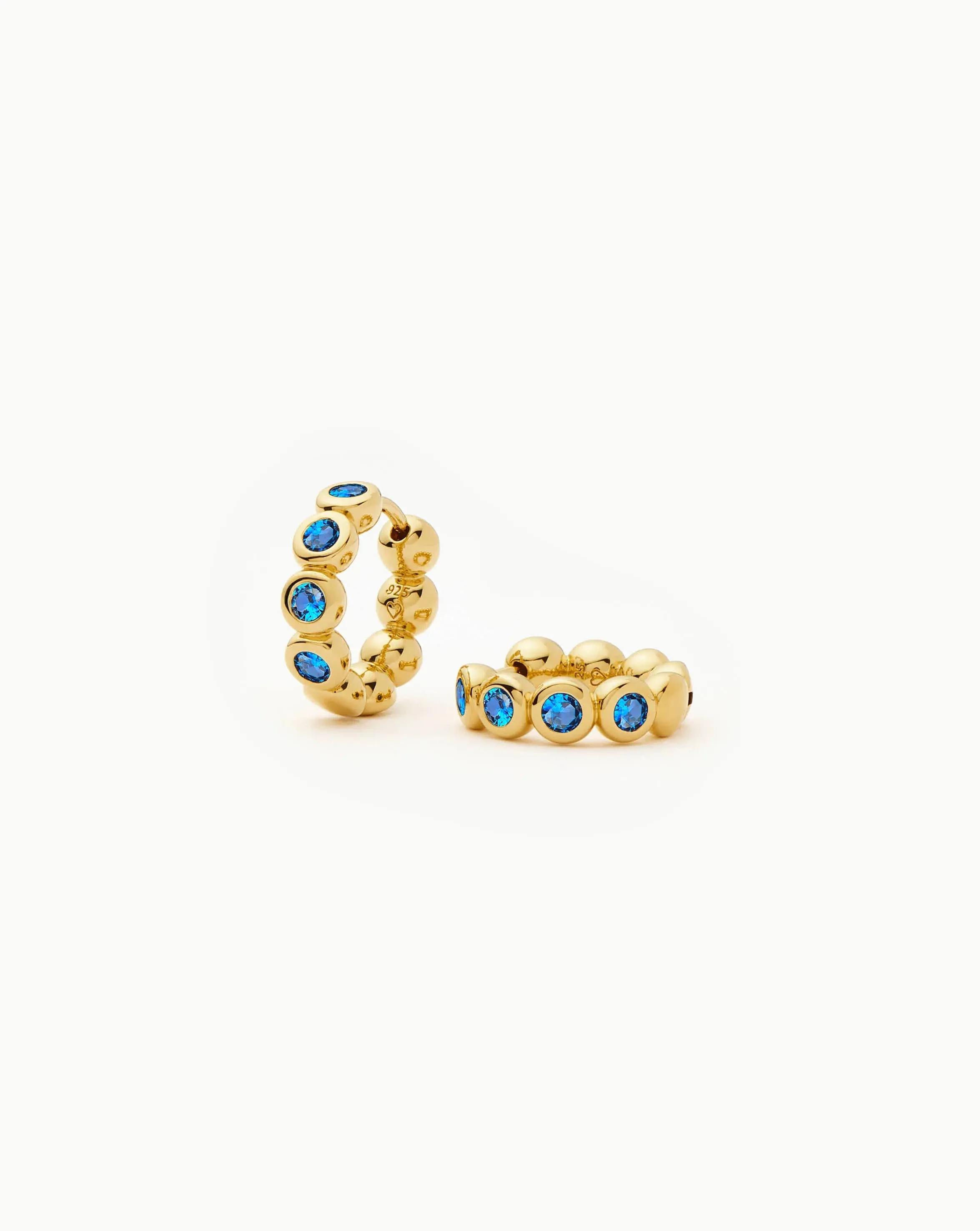 Tennis Small Hoop Earrings | 18ct Gold Vermeil/Sapphire Blue Nano-crystal - Image 4