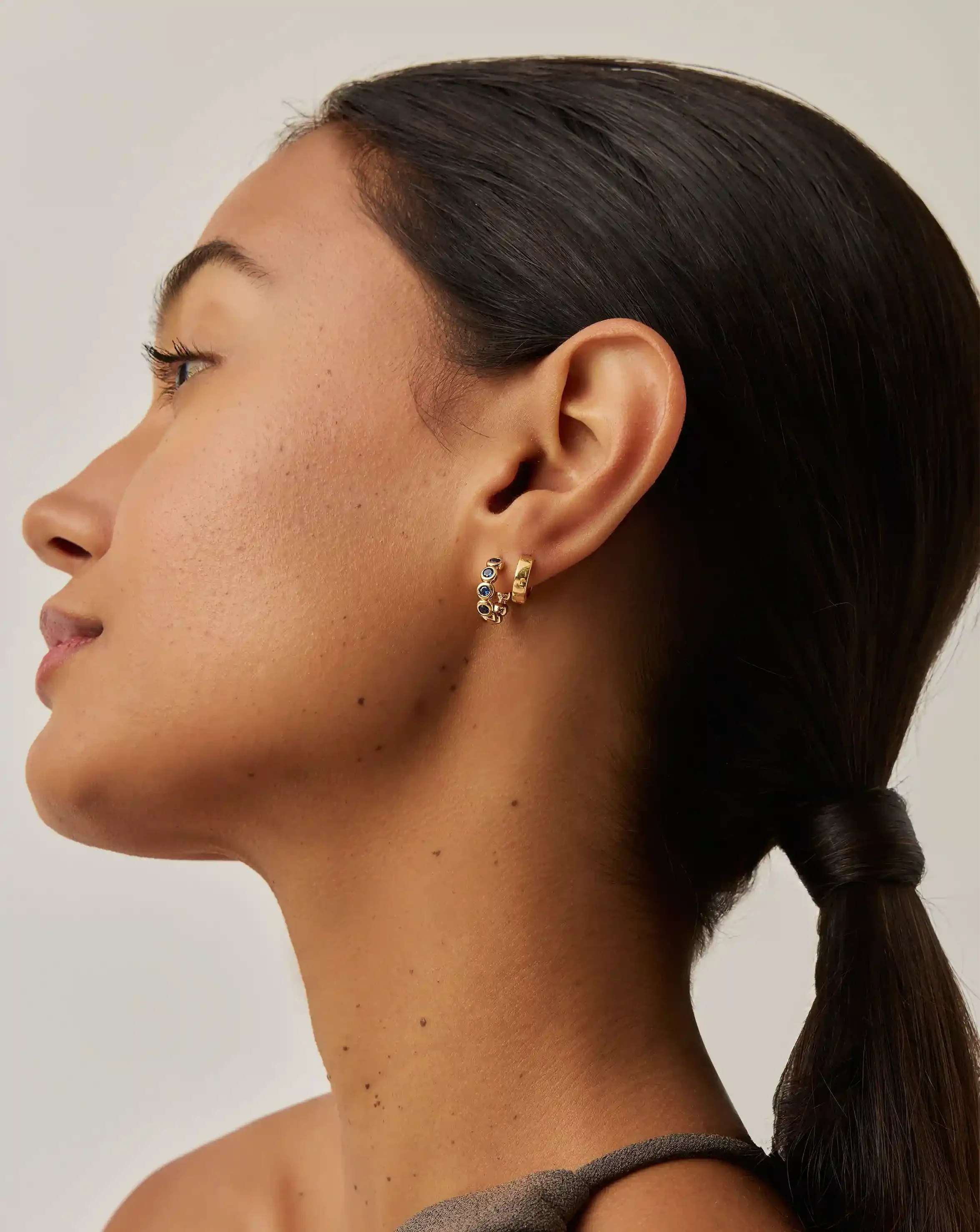 Tennis Small Hoop Earrings | 18ct Gold Vermeil/Sapphire Blue Nano-crystal - Image 7