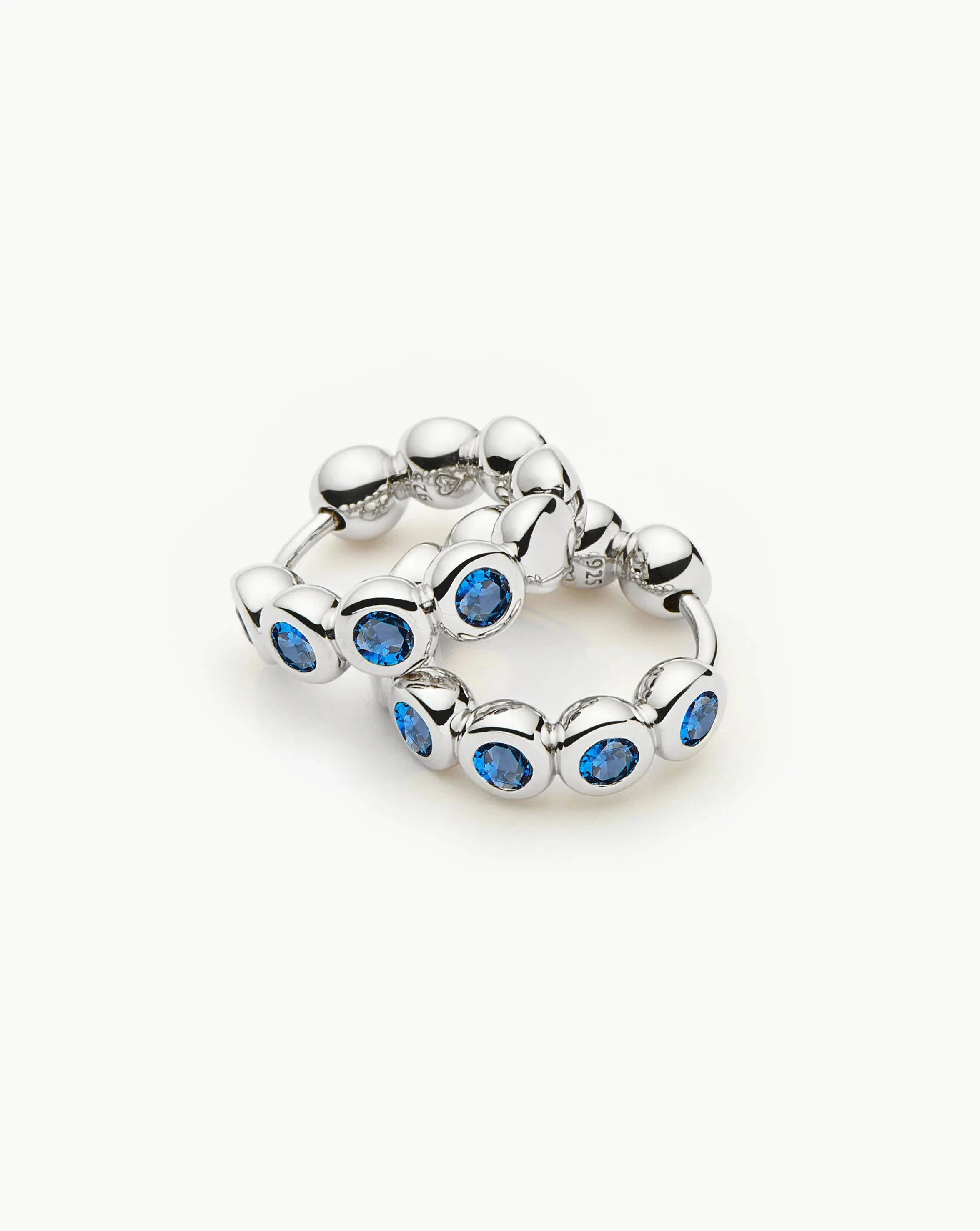 Tennis Small Hoop Earrings | Sterling Silver/Sapphire Blue Nano-crystal