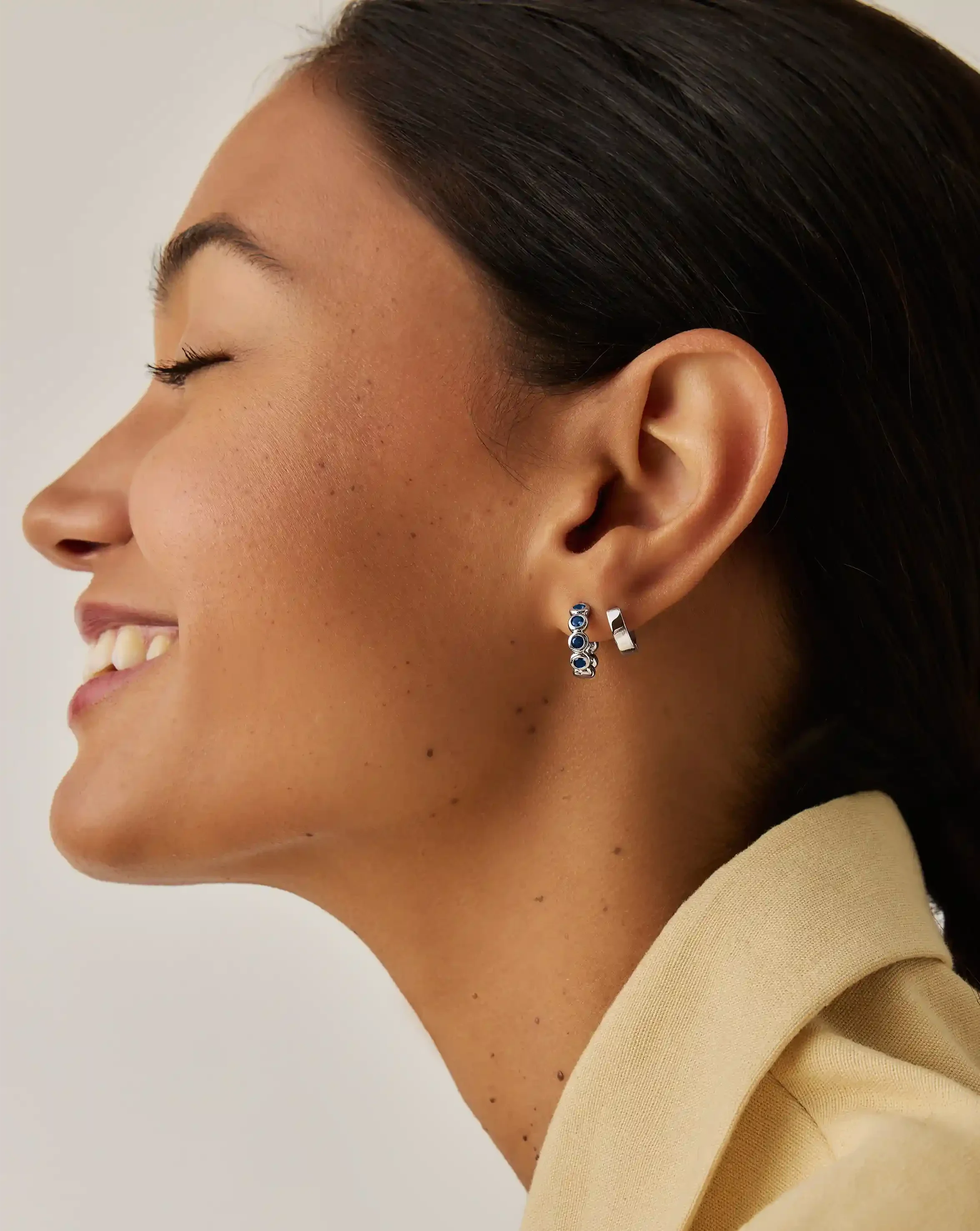 Tennis Small Hoop Earrings | Sterling Silver/Sapphire Blue Nano-crystal - Image 7