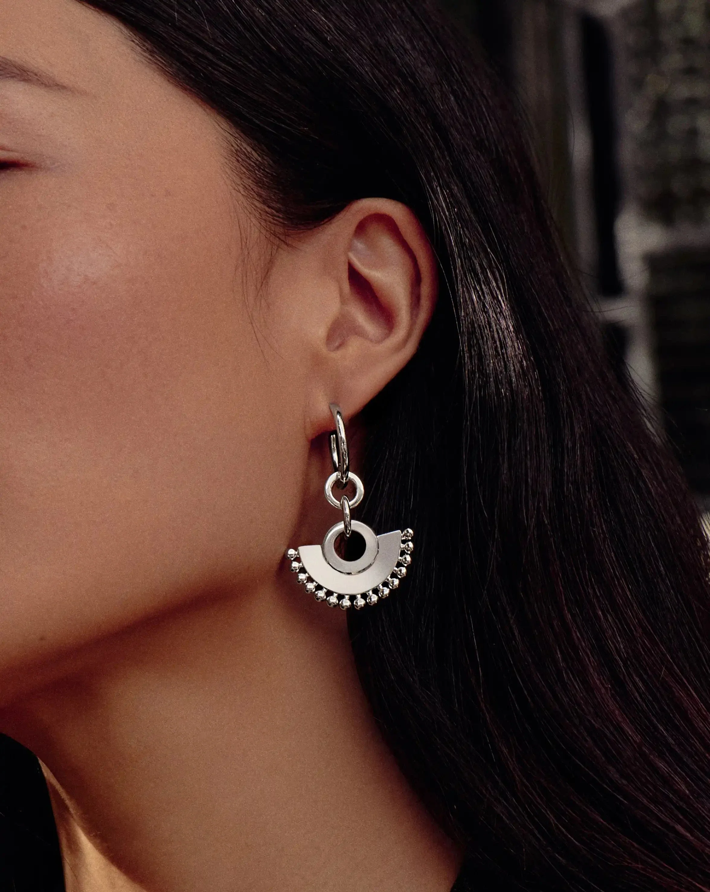 Zenyu Fan Chandelier Hoop Earrings | Silver Plated - Image 2